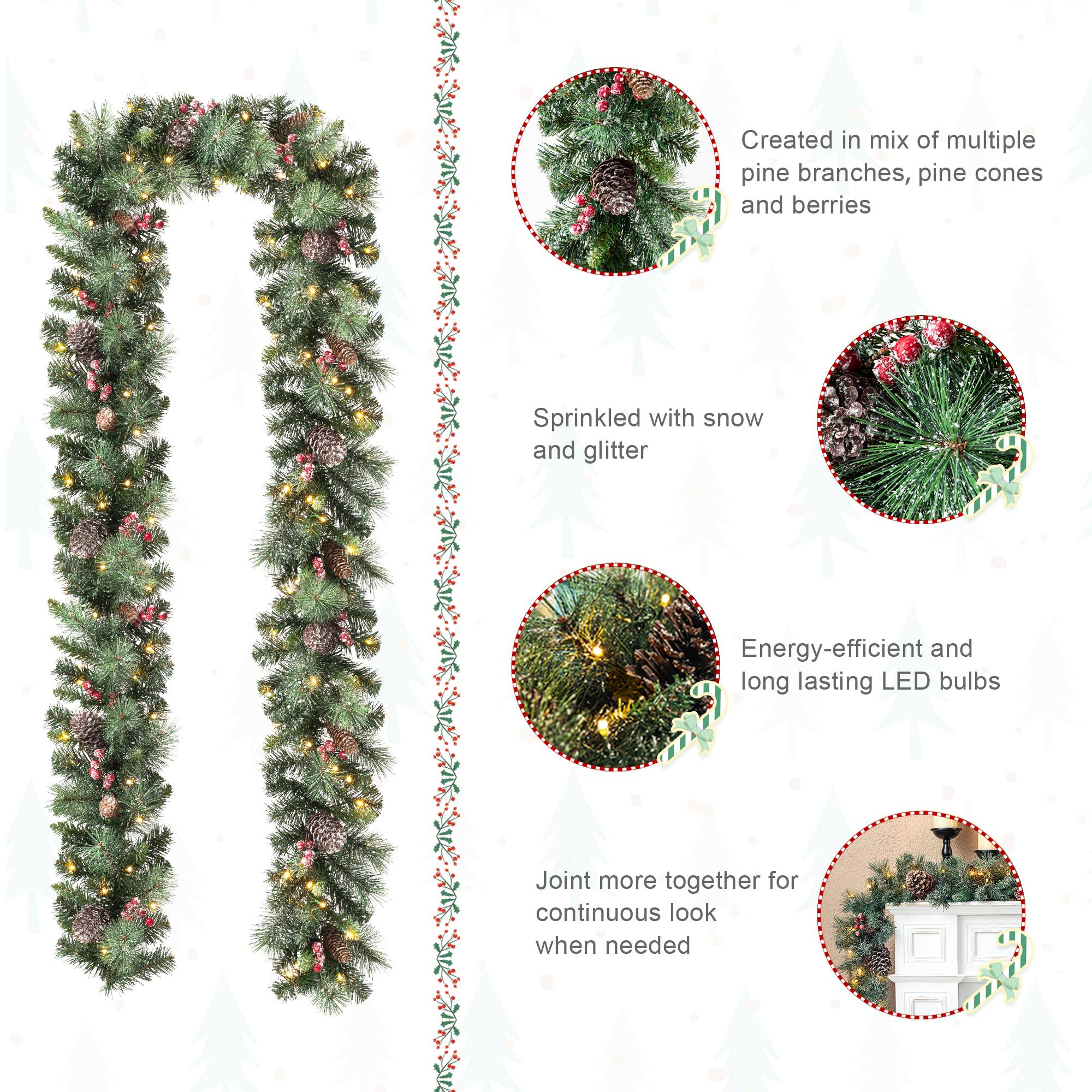 Glitzhome® 6ft. Pre-Lit Glittered Pinecones & Berries Christmas Garland, 2ct.